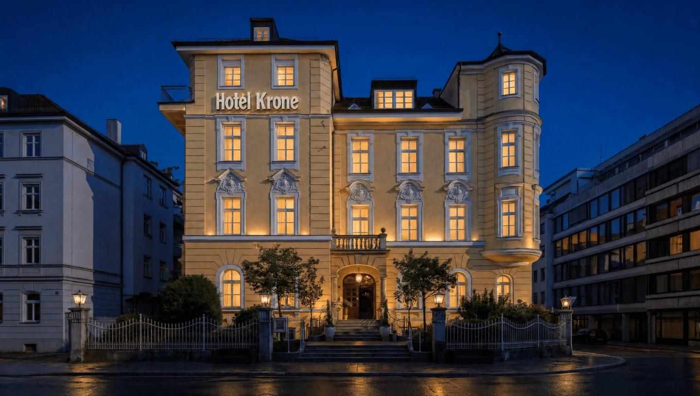 Die Stadtvilla bei Nacht — festlich erleuchtet